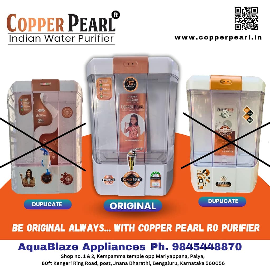 Beware from Duplicate Copper Pearl Ro Water Purifier, Some Dealers are selling. Duplicate Copper Pearl Ro Water Purifier , in the name of Pearl Copper. Royal Pearl, Aqua Copper, Don't Buy Duplicate Copper Pearl Ro Water Purifier.